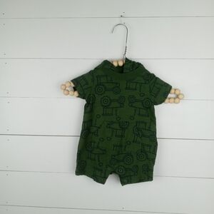 Carter's boys size 0-3 mos romper dark olive green with navy tractor design